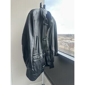 Wilsons Black Leather Zip Toggle Closure Men's XXL Long Overcoat